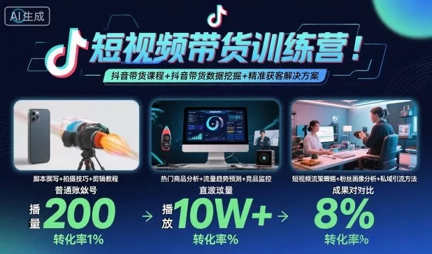短视频带货训练营，抖音带货课程+抖音带货数据挖掘+精准获客解决方案 - 项目资源网